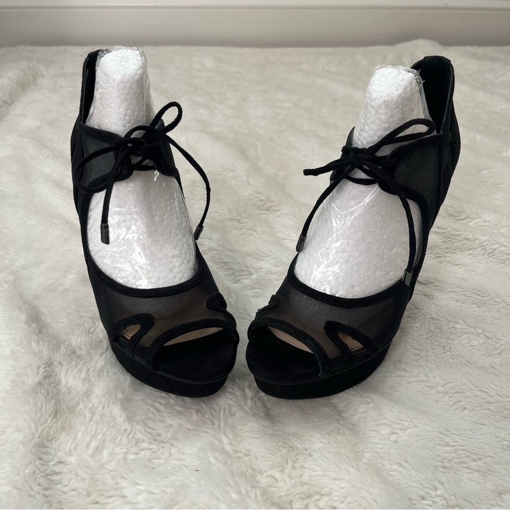 Jessica Simpson Black Mesh Lace-Up Platform Heels